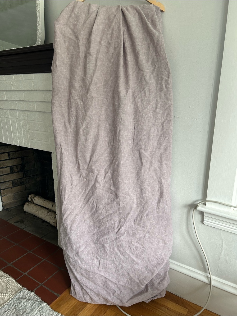 Pottery Barn Linen Fringe Ruffle Duvet Cover Lavender Cal King